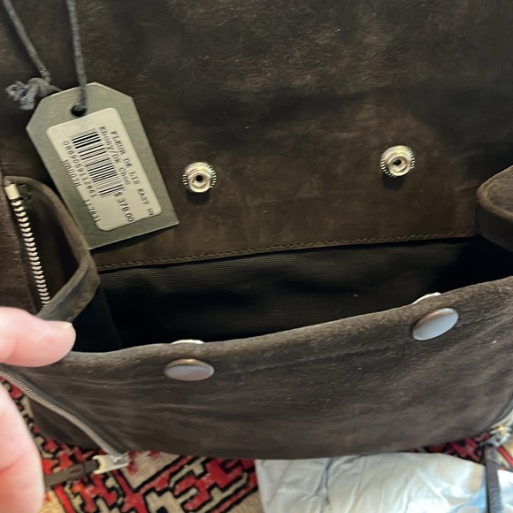 ALLSAINTS Dark Brown Suede Tote with Zipper Details - Picture 6 of 10